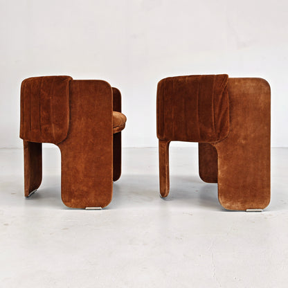 Fauteuils Dinette en daim de Luigi Massoni pour Poltrona Frau, années 70