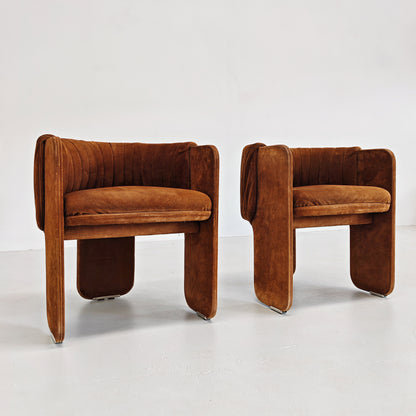 Fauteuils Dinette en daim de Luigi Massoni pour Poltrona Frau, années 70