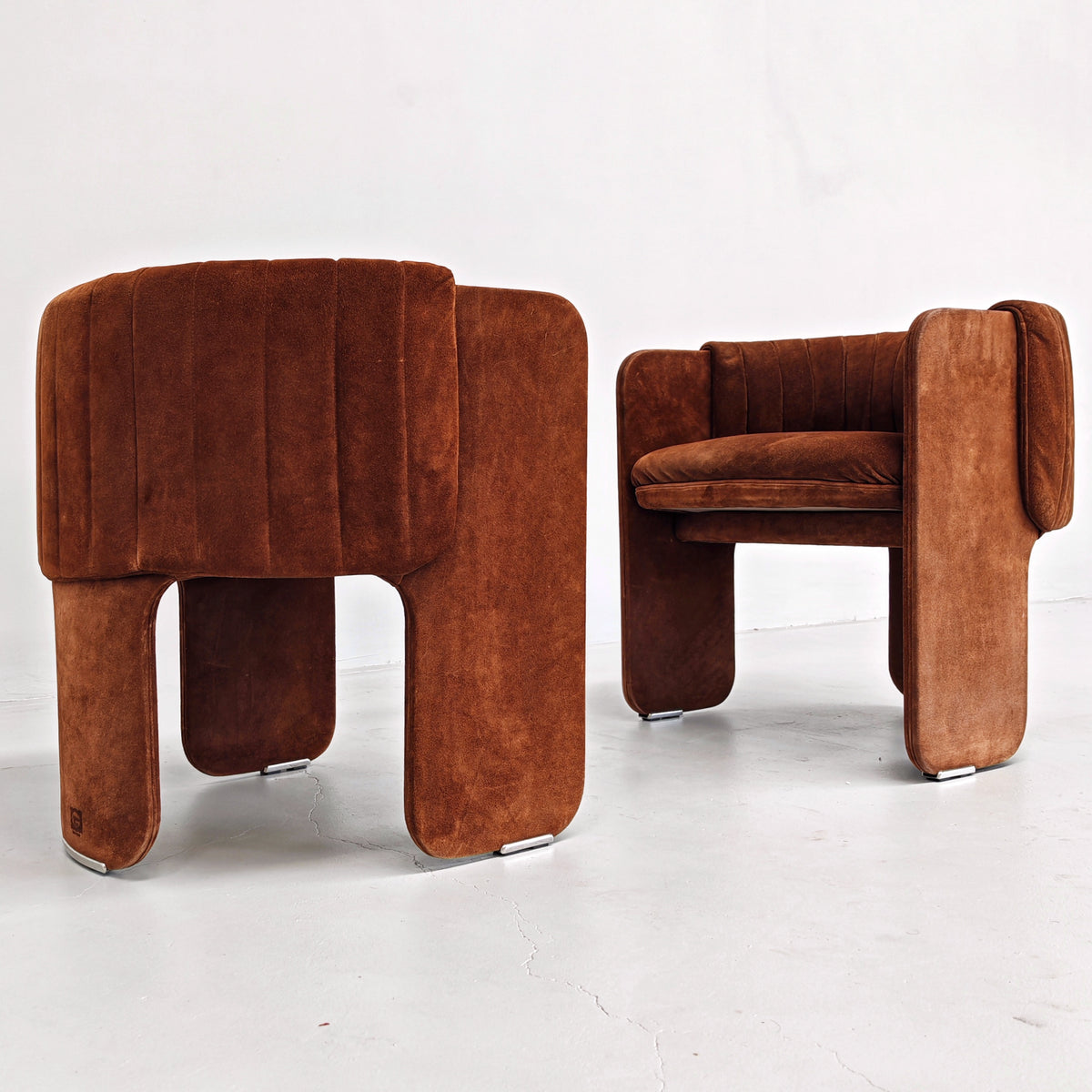 Fauteuils Dinette en daim de Luigi Massoni pour Poltrona Frau, années 70