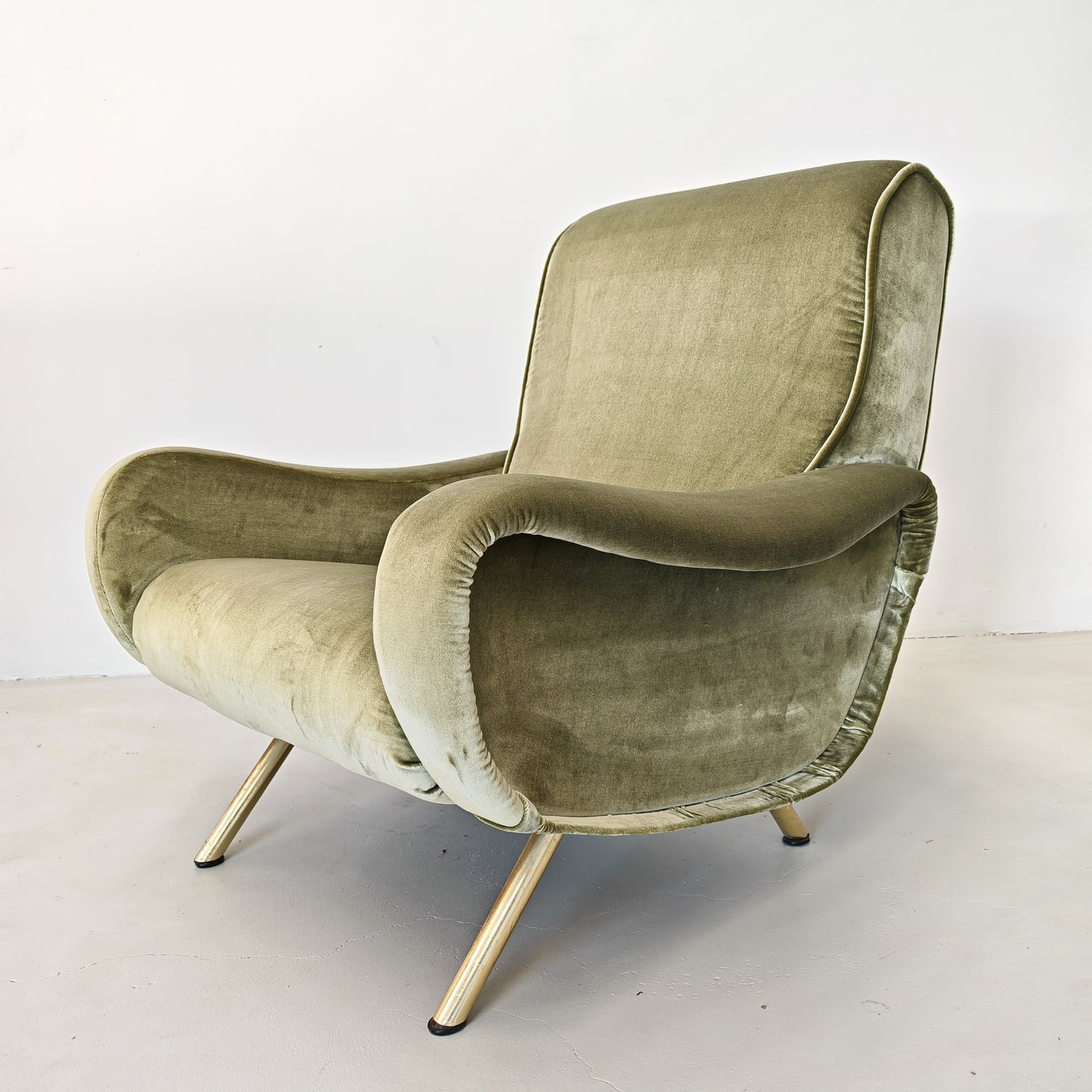 Poltrona in velluto verde mod. Lady, Marco Zanuso per Arflex 1950's