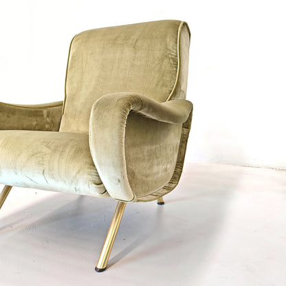 Poltrona in velluto verde mod. Lady, Marco Zanuso per Arflex 1950's