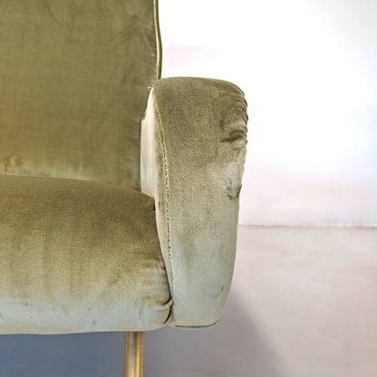 Poltrona in velluto verde mod. Lady, Marco Zanuso per Arflex 1950's