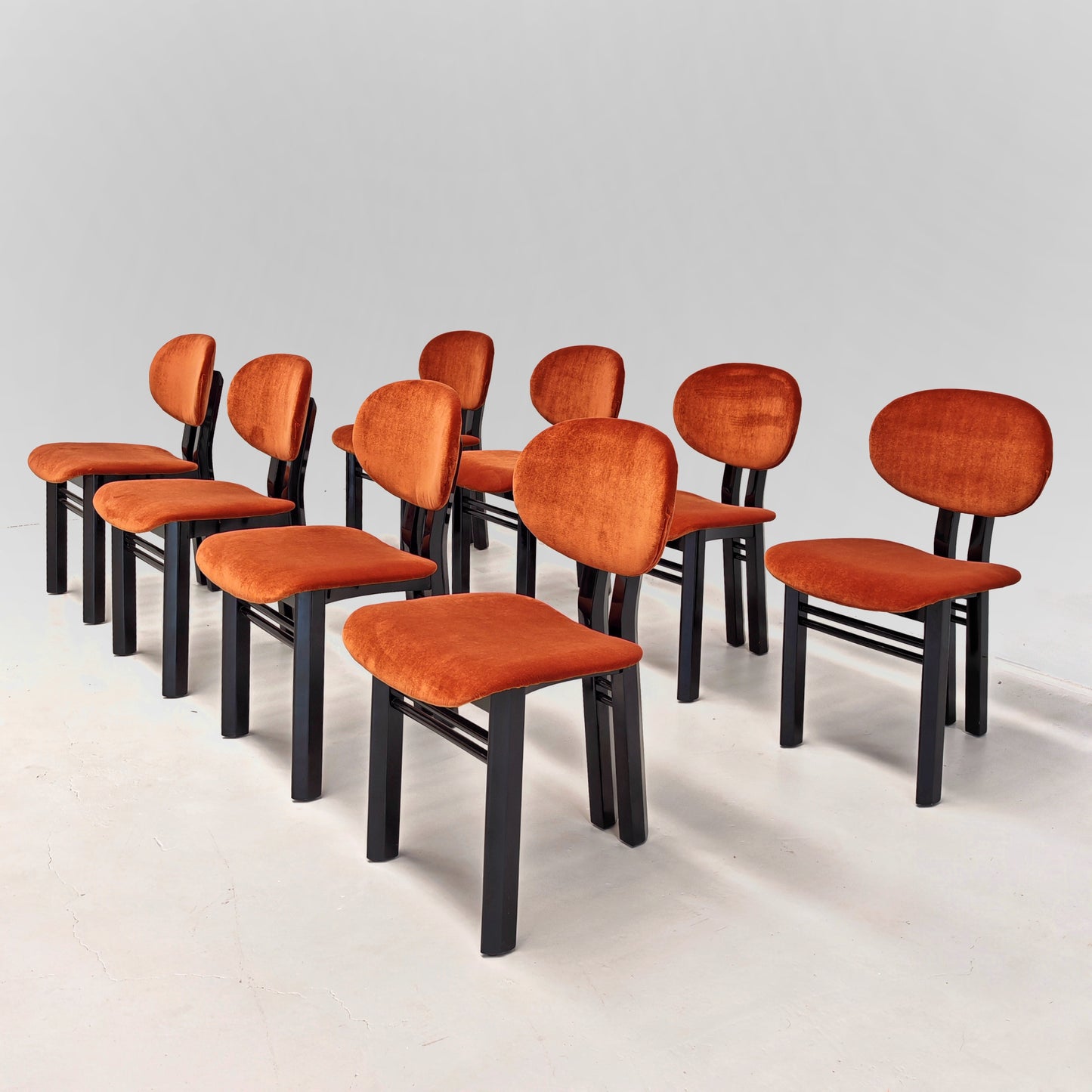 Set di 8 sedie in velluto mod. "MED" G. Stoppino e L. Acerbis per Acerbis 1980's