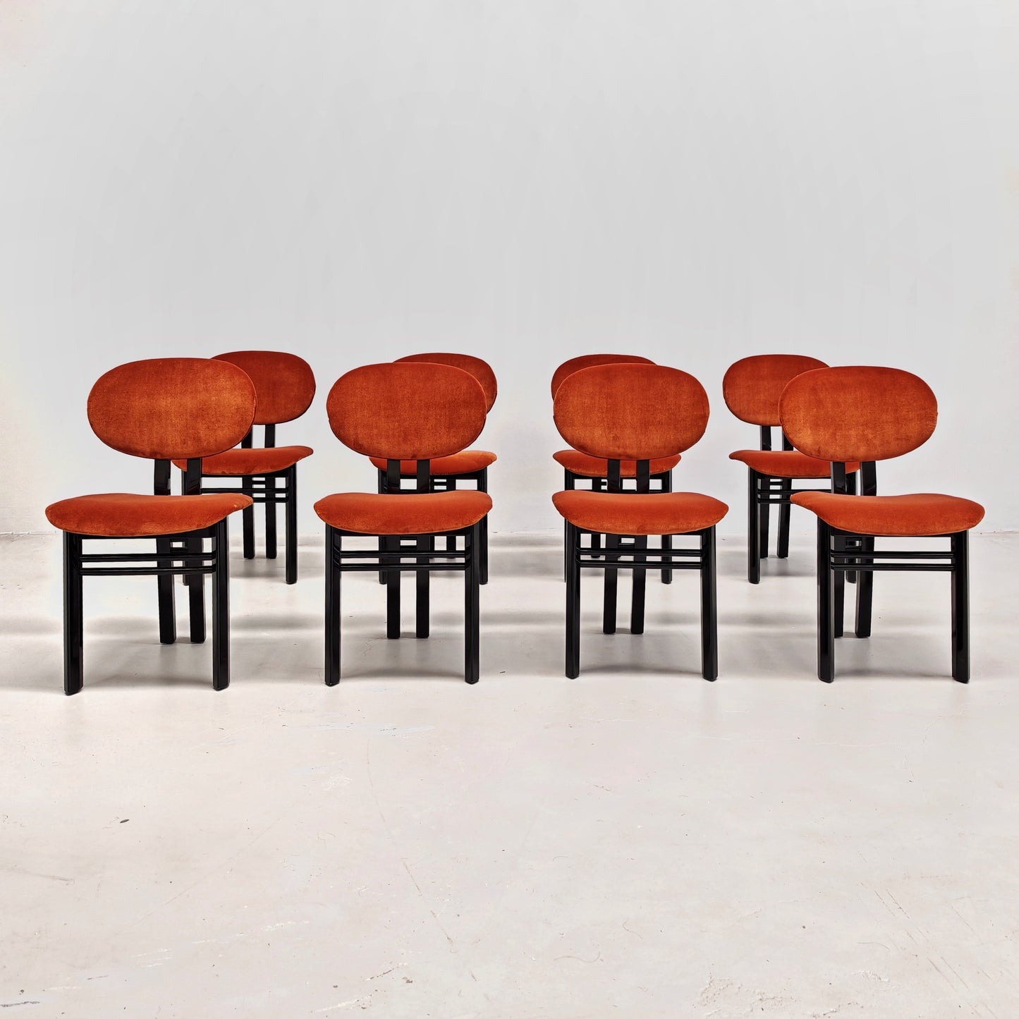 Set di 8 sedie in velluto mod. "MED" G. Stoppino e L. Acerbis per Acerbis 1980's