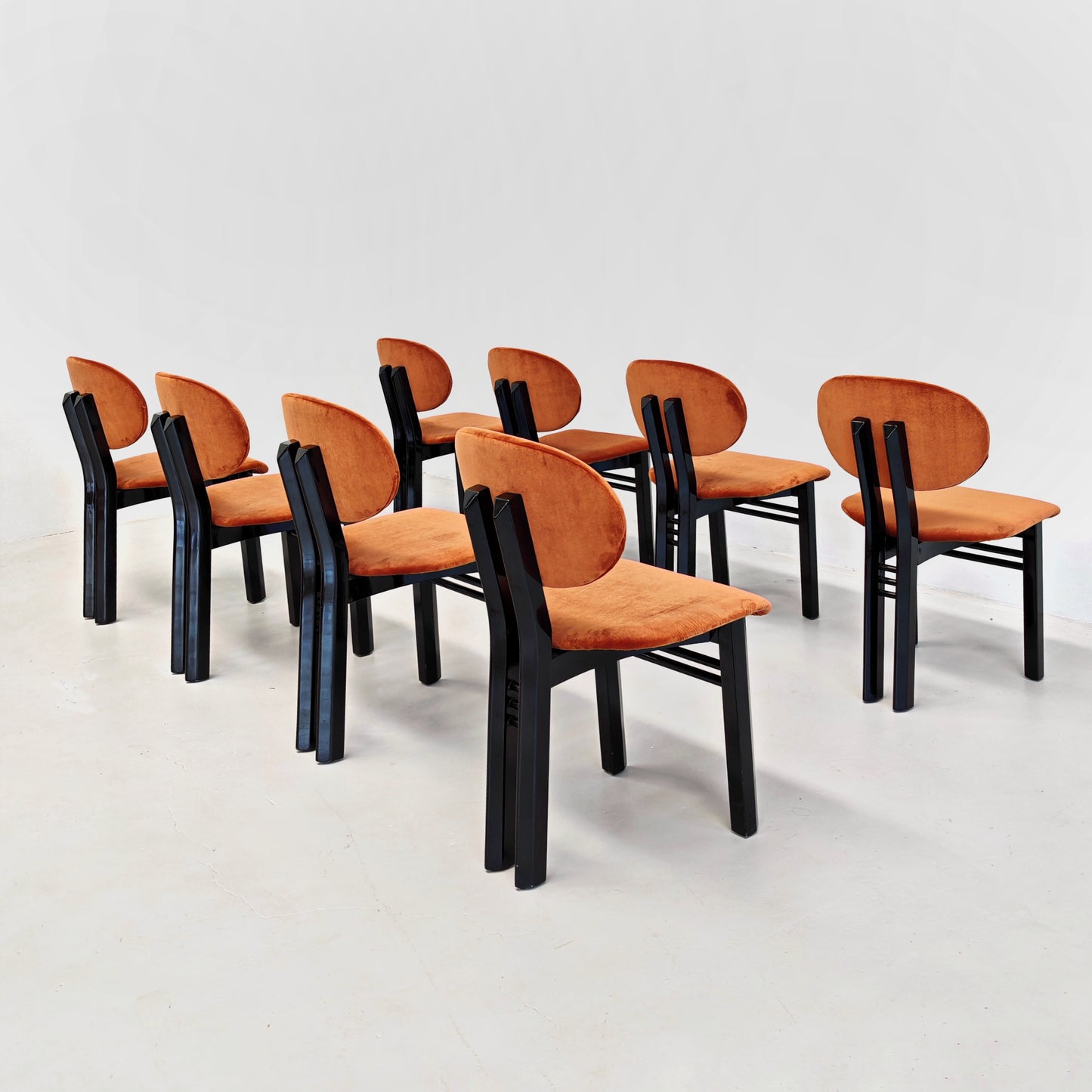 Set di 8 sedie in velluto mod. "MED" G. Stoppino e L. Acerbis per Acerbis 1980's