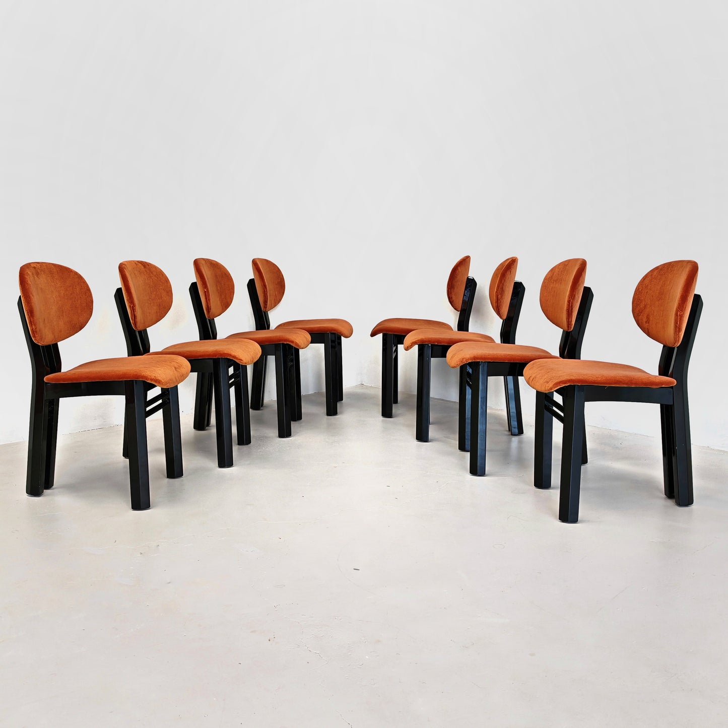 Set di 8 sedie in velluto mod. "MED" G. Stoppino e L. Acerbis per Acerbis 1980's