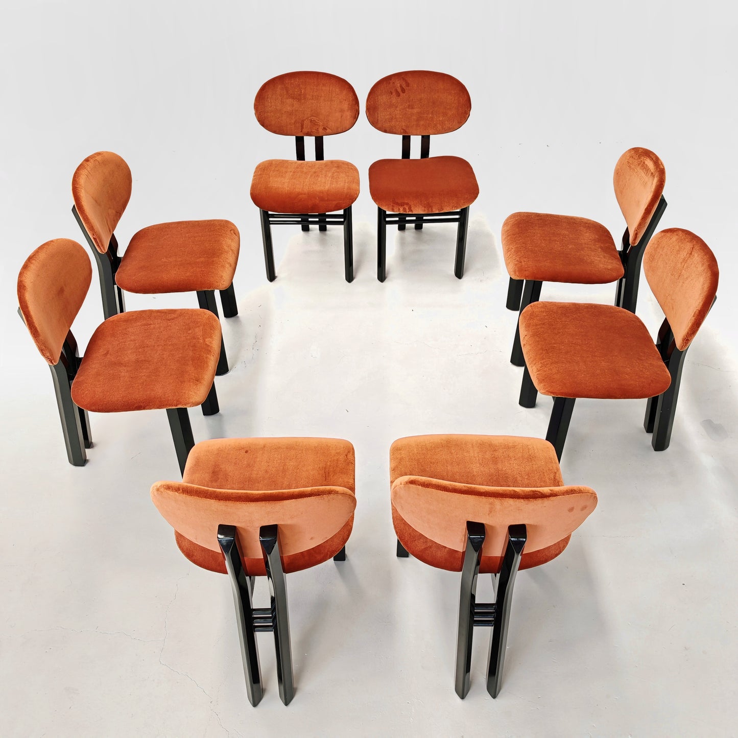 Set di 8 sedie in velluto mod. "MED" G. Stoppino e L. Acerbis per Acerbis 1980's