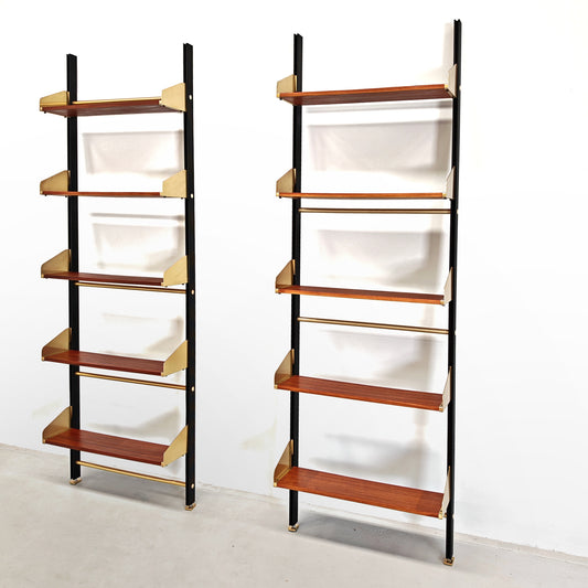 Libreria design vintage legno e ottone anni 60 produzione FEAL  - disponibili 2