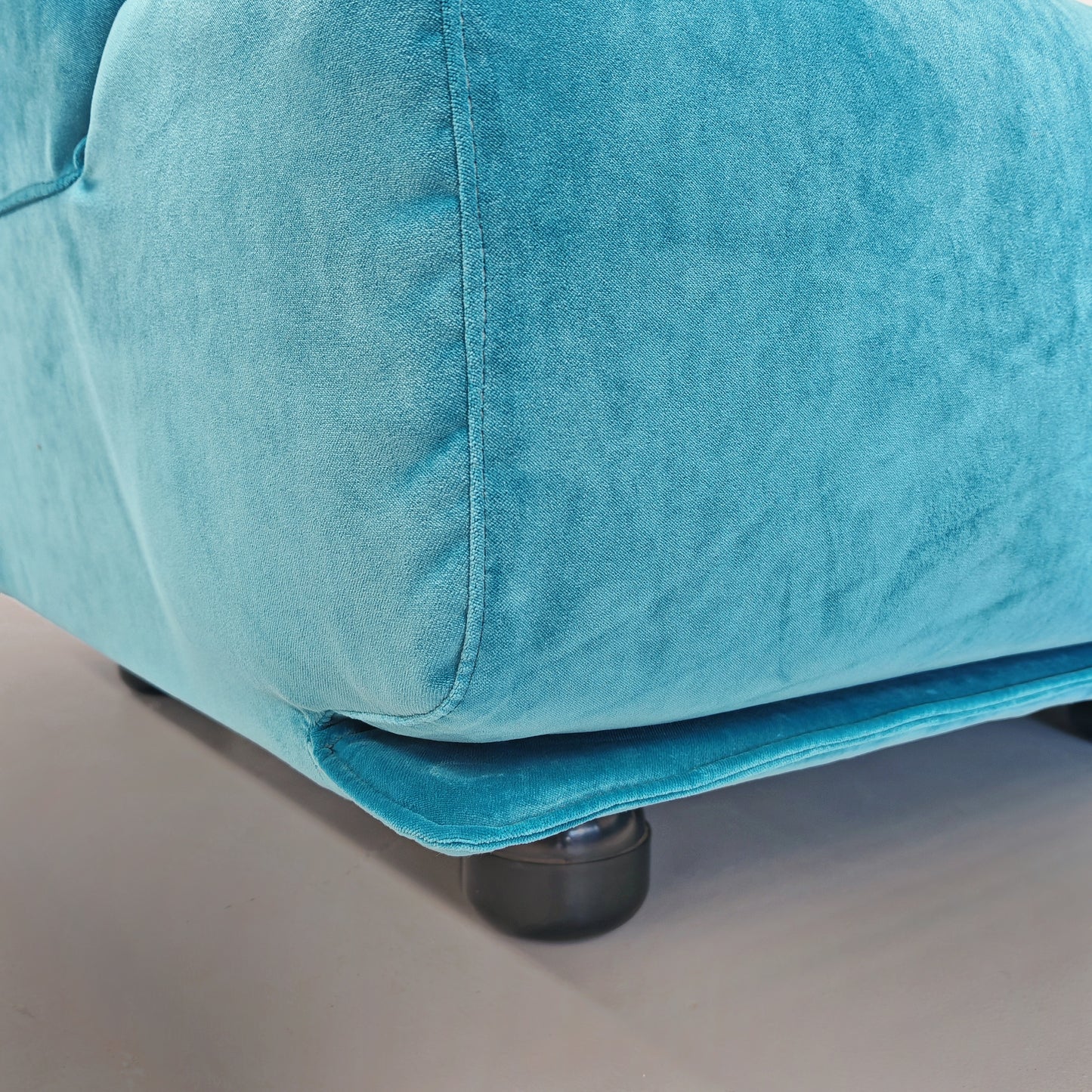 Divano modulare (8) velluto azzurro mod. Fiandra Vico Magistretti per Cassina anni 70/80