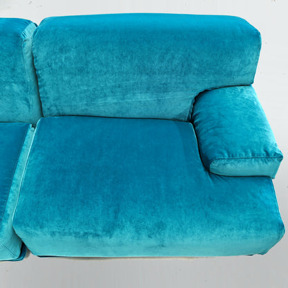 Divano modulare (8) velluto azzurro mod. Fiandra Vico Magistretti per Cassina anni 70/80