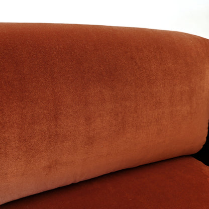 Paire de fauteuils Saratoga laqués noirs en velours couleur brique rouille, années 70, dessinés par Vignelli pour Poltronova