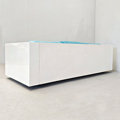 Divano in velluto azzurro Saratoga, Lella e Massimo Vignelli per Poltronova anni 60