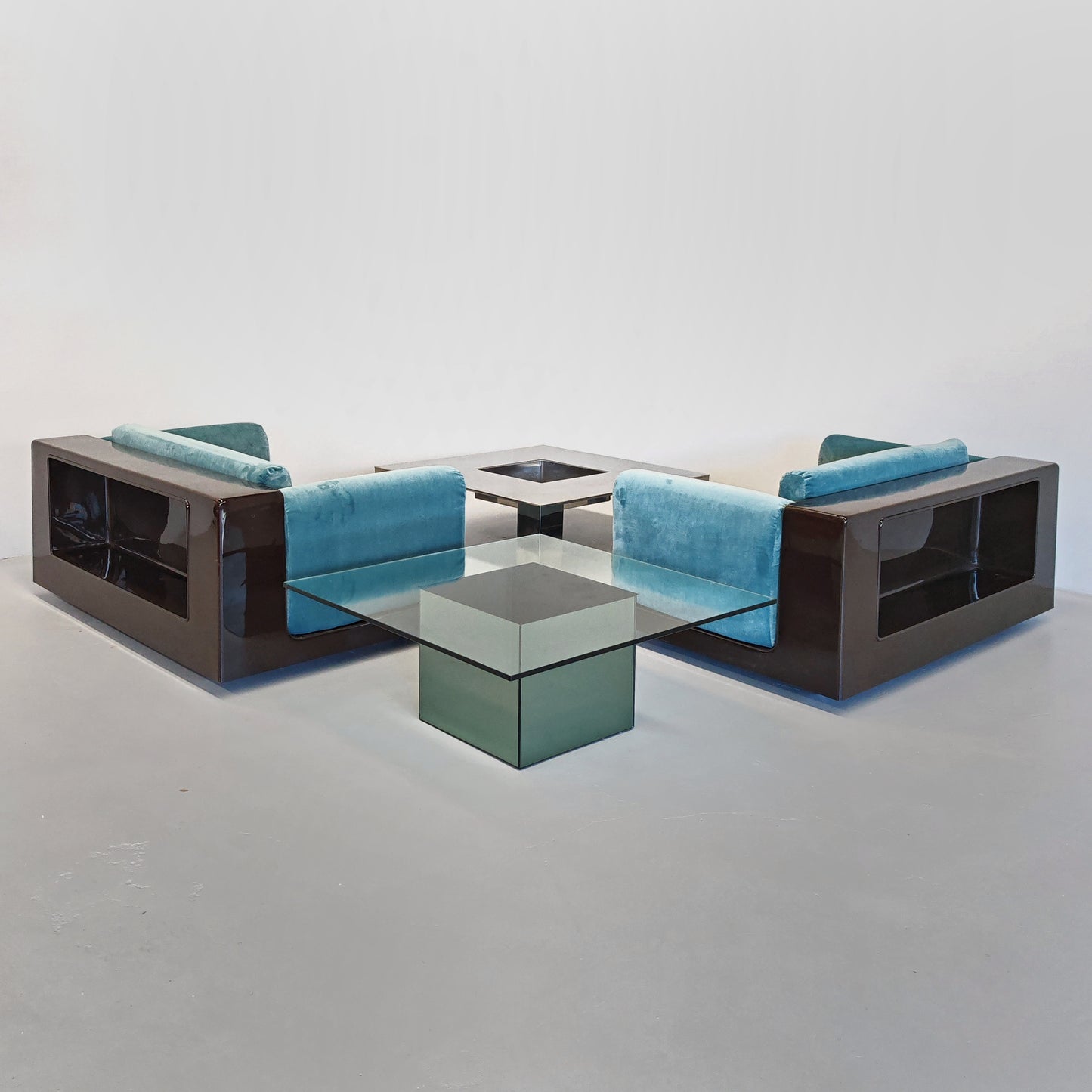 Coppia di poltrone in velluto celeste mod. "Gradual" Cini Boeri per Gavina anni 70