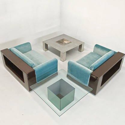 Paire de fauteuils en velours bleu ciel mod. « Gradual » Cini Boeri pour Gavina années 70