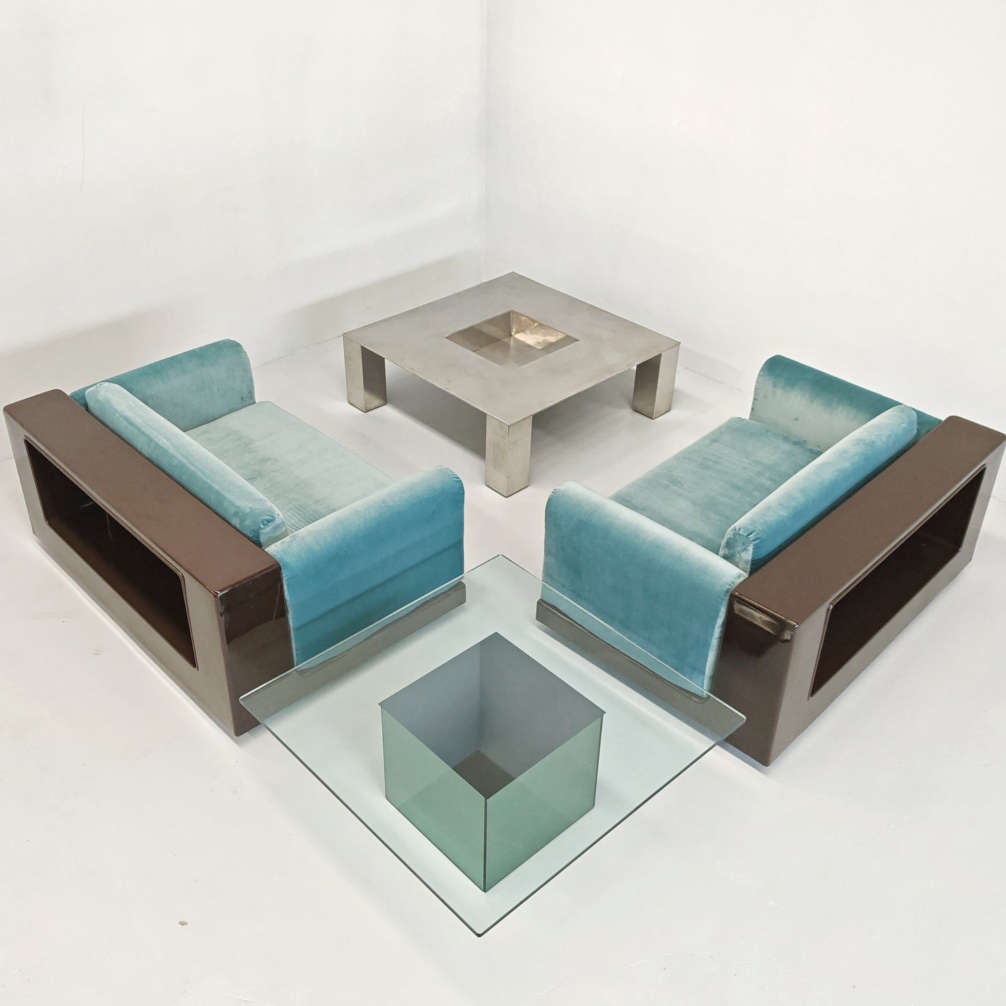 Coppia di poltrone in velluto celeste mod. "Gradual" Cini Boeri per Gavina anni 70