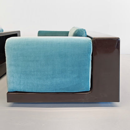 Paire de fauteuils en velours bleu ciel mod. « Gradual » Cini Boeri pour Gavina années 70