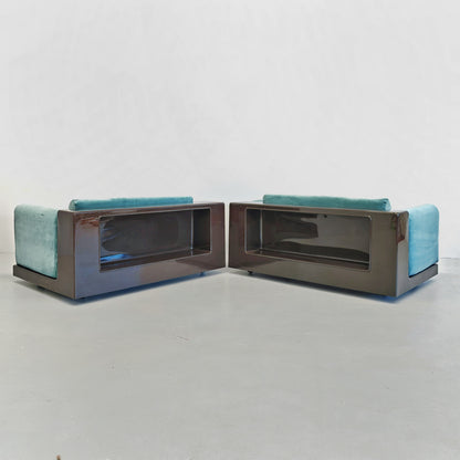 Paire de fauteuils en velours bleu ciel mod. « Gradual » Cini Boeri pour Gavina années 70