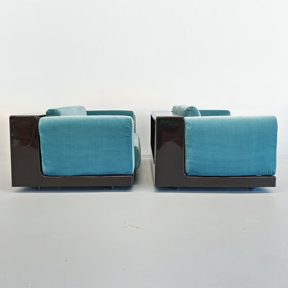 Paire de fauteuils en velours bleu ciel mod. « Gradual » Cini Boeri pour Gavina années 70