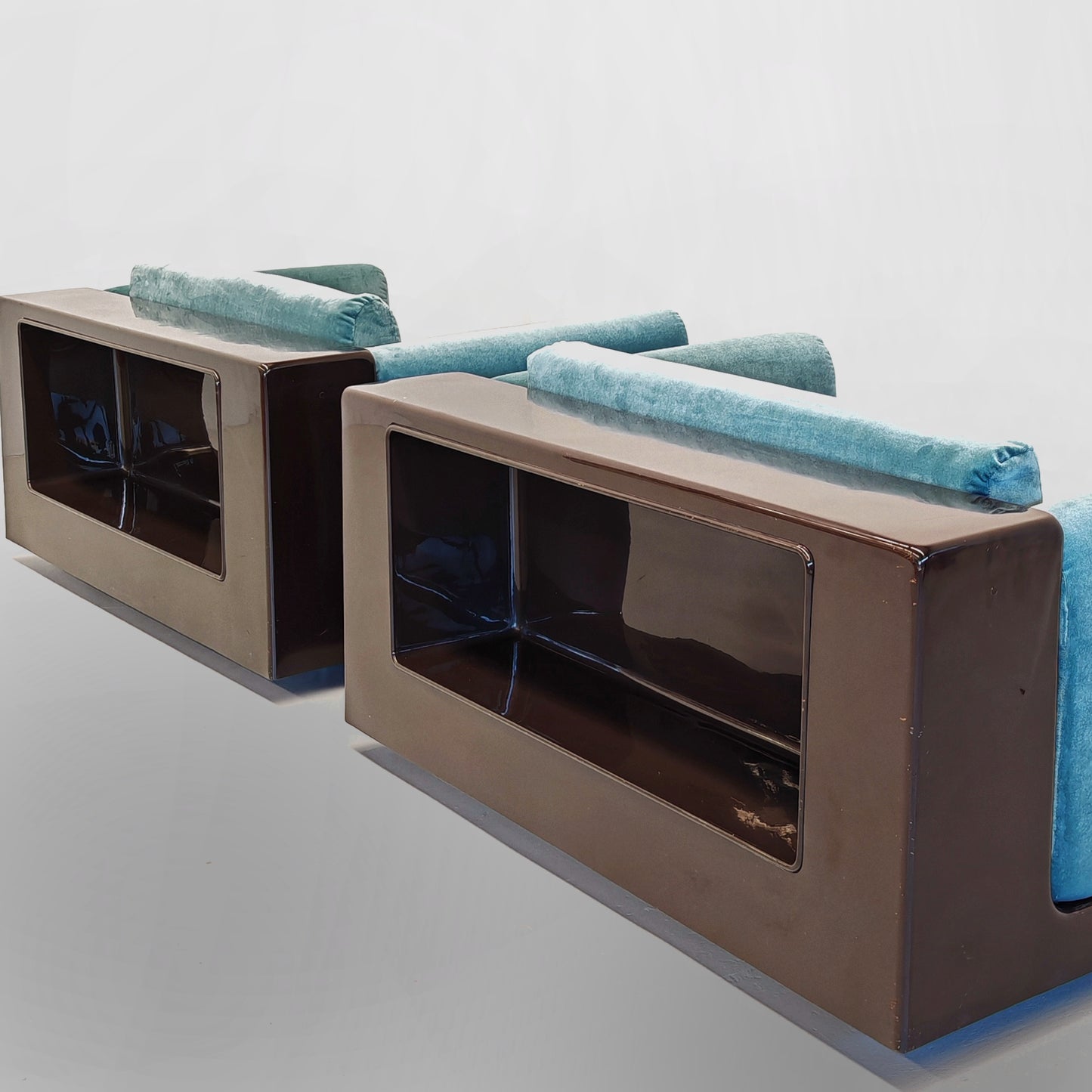 Coppia di poltrone in velluto celeste mod. "Gradual" Cini Boeri per Gavina anni 70