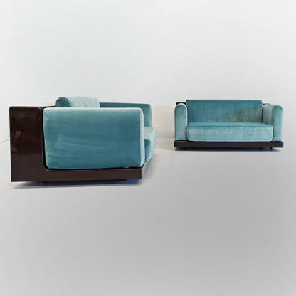 Paire de fauteuils en velours bleu ciel mod. « Gradual » Cini Boeri pour Gavina années 70