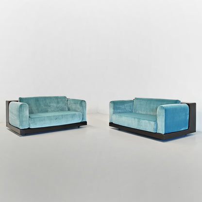 Paire de fauteuils en velours bleu ciel mod. « Gradual » Cini Boeri pour Gavina années 70
