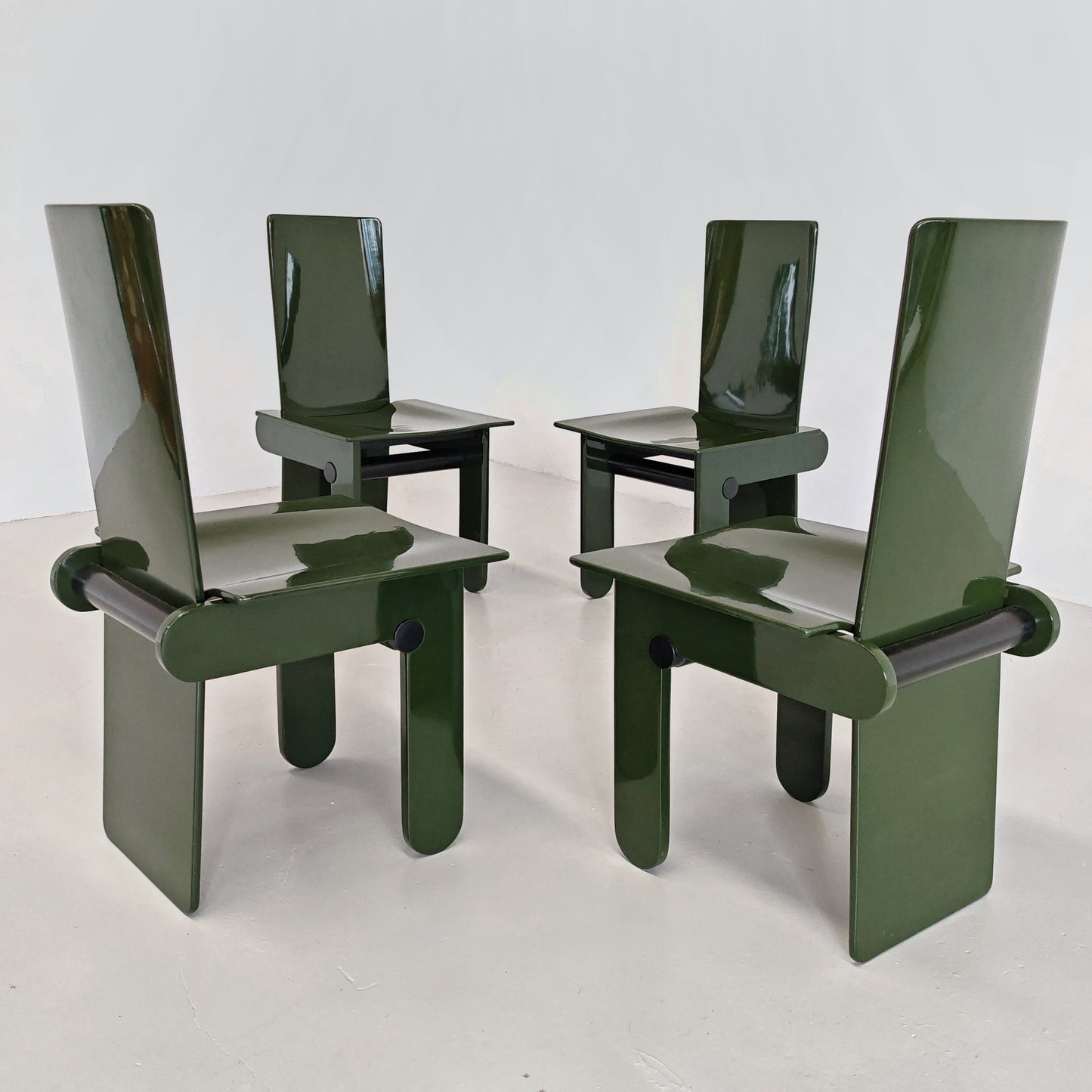 Set di 4 sedie laccate verde inglese Carlo Scarpa per Gavina anni 70