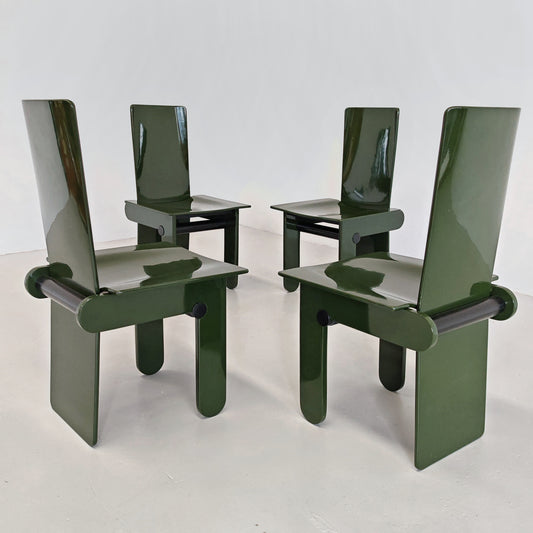 Set di 4 sedie laccate verde inglese Carlo Scarpa per Gavina anni 70