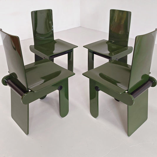 Set di 4 sedie laccate verde inglese Carlo Scarpa per Gavina anni 70