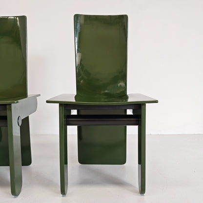 Set di 4 sedie laccate verde inglese Carlo Scarpa per Gavina anni 70