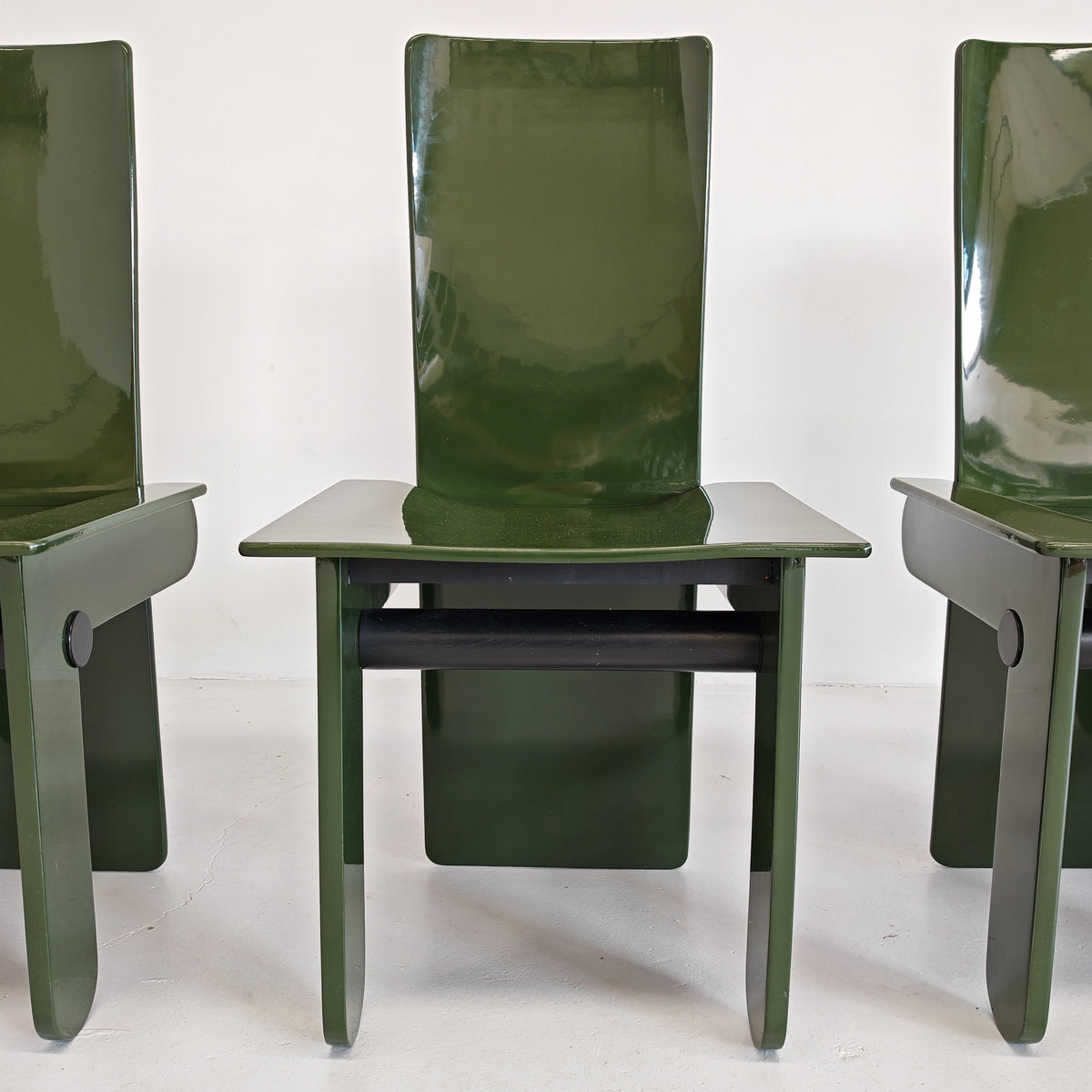 Set di 4 sedie laccate verde inglese Carlo Scarpa per Gavina anni 70