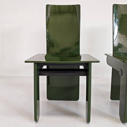 Set di 4 sedie laccate verde inglese Carlo Scarpa per Gavina anni 70