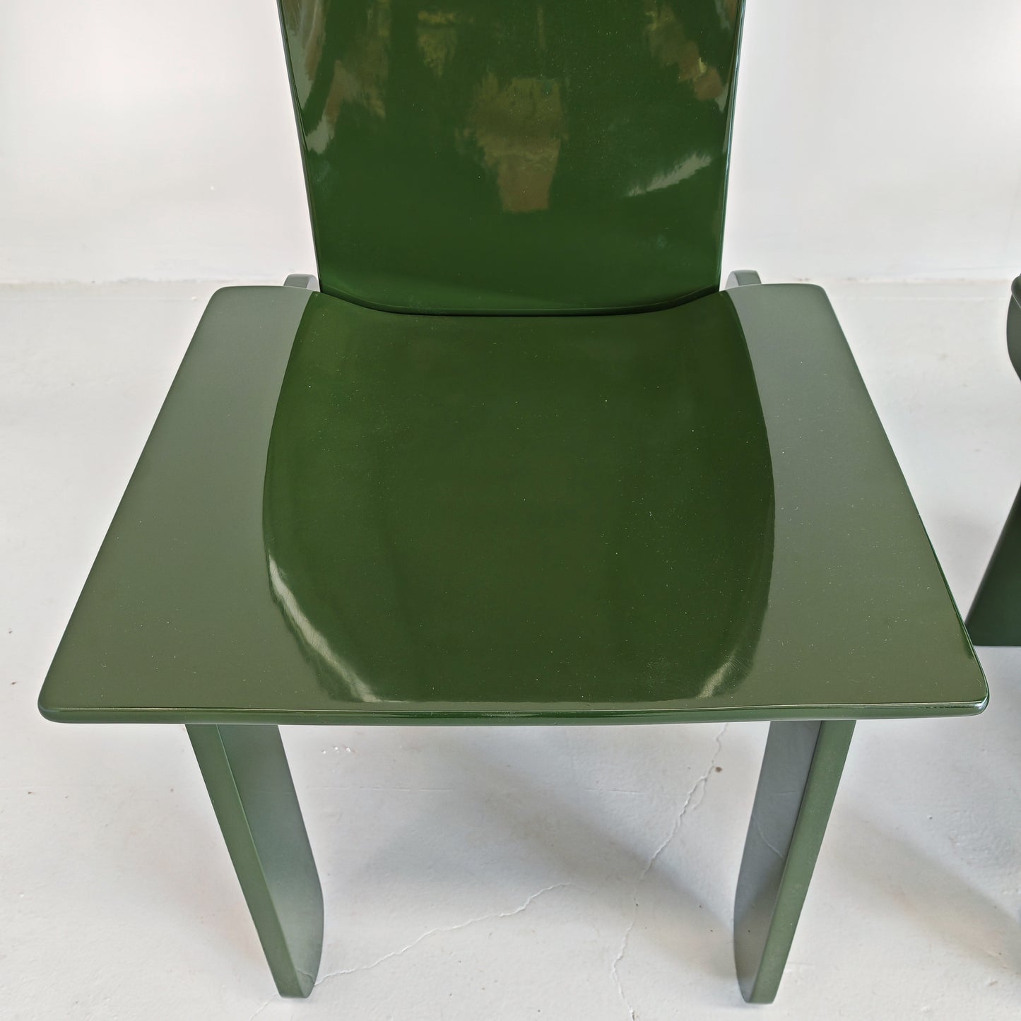 Set di 4 sedie laccate verde inglese Carlo Scarpa per Gavina anni 70
