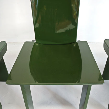 Set di 4 sedie laccate verde inglese Carlo Scarpa per Gavina anni 70