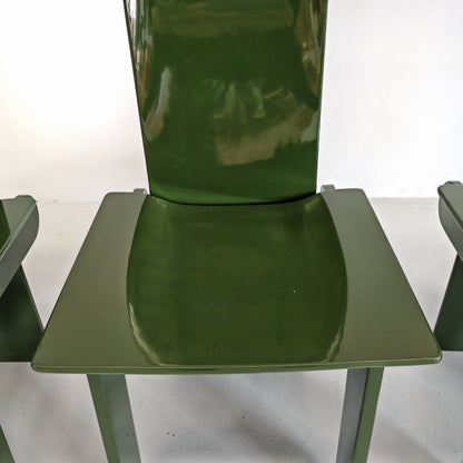 Set di 4 sedie laccate verde inglese Carlo Scarpa per Gavina anni 70