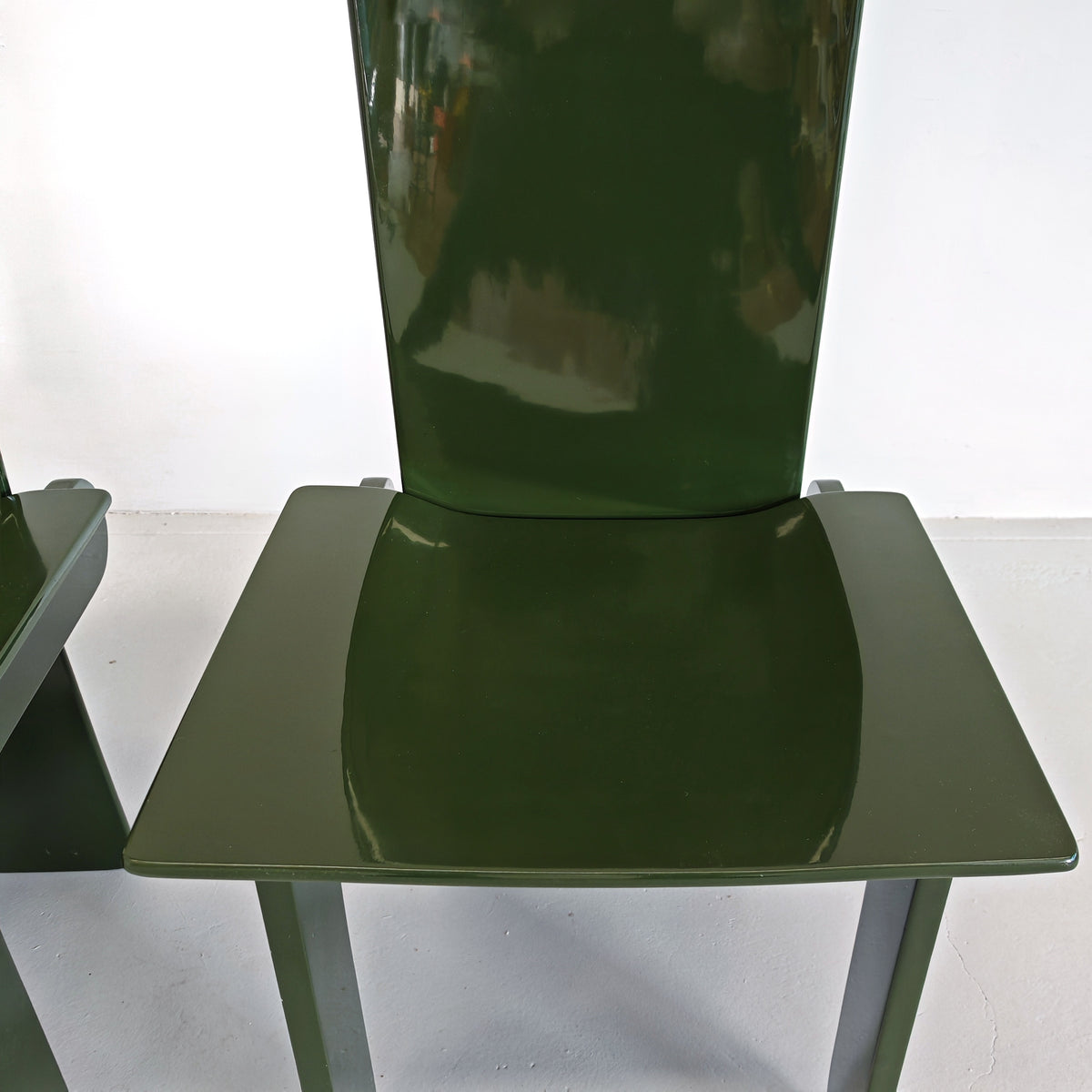 Set di 4 sedie laccate verde inglese Carlo Scarpa per Gavina anni 70