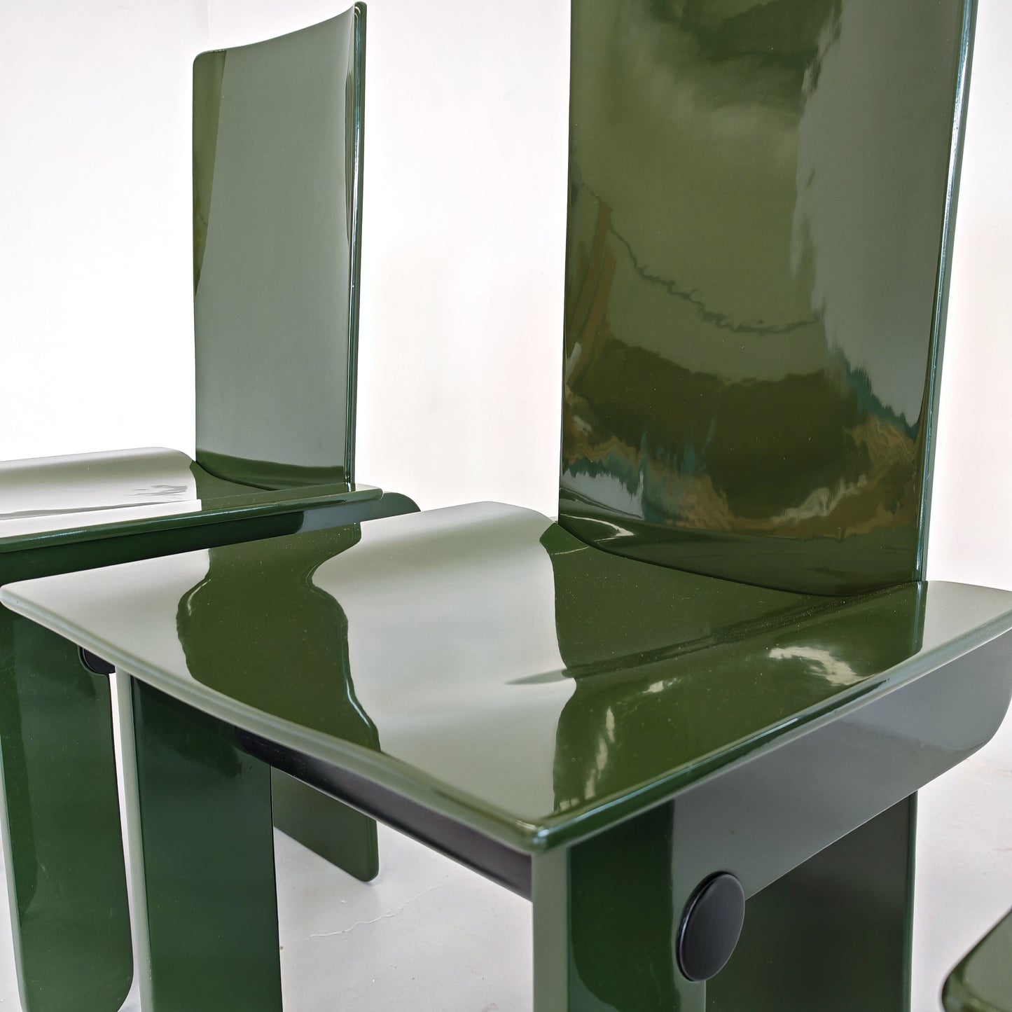 Set di 4 sedie laccate verde inglese Carlo Scarpa per Gavina anni 70