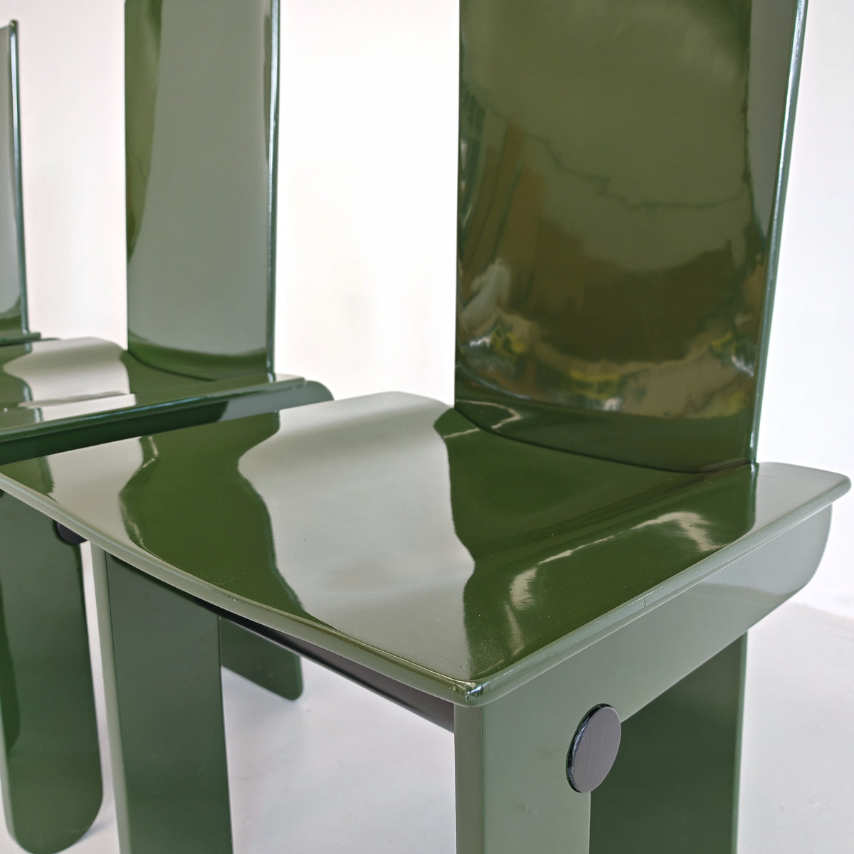 Set di 4 sedie laccate verde inglese Carlo Scarpa per Gavina anni 70