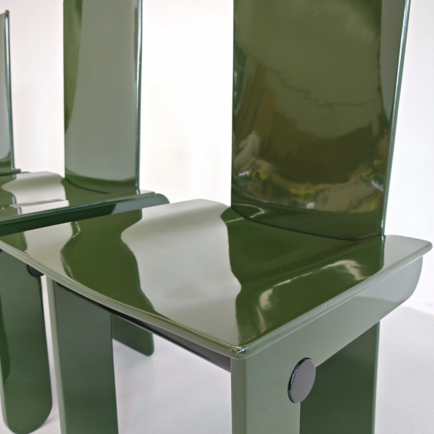 Set di 4 sedie laccate verde inglese Carlo Scarpa per Gavina anni 70