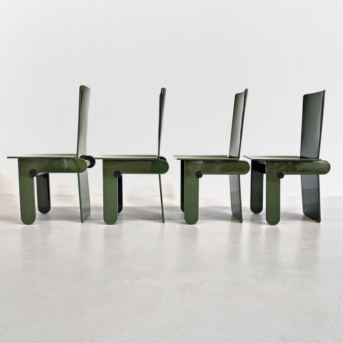Set di 4 sedie laccate verde inglese Carlo Scarpa per Gavina anni 70