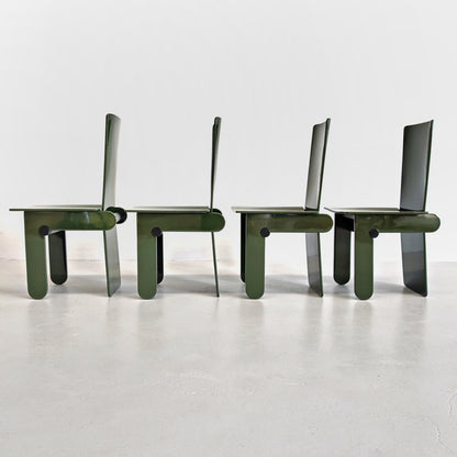 Set di 4 sedie laccate verde inglese Carlo Scarpa per Gavina anni 70