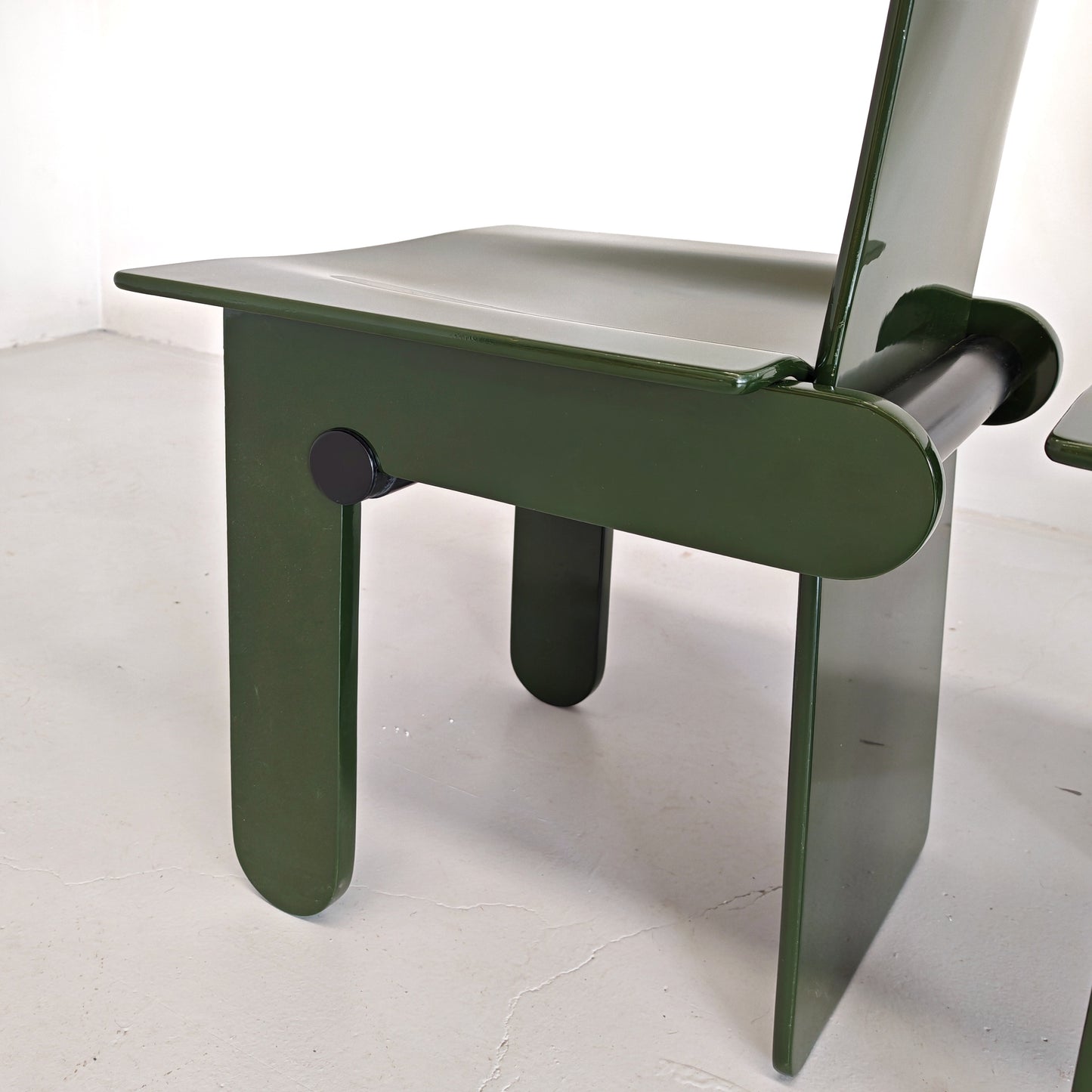 Set di 4 sedie laccate verde inglese Carlo Scarpa per Gavina anni 70