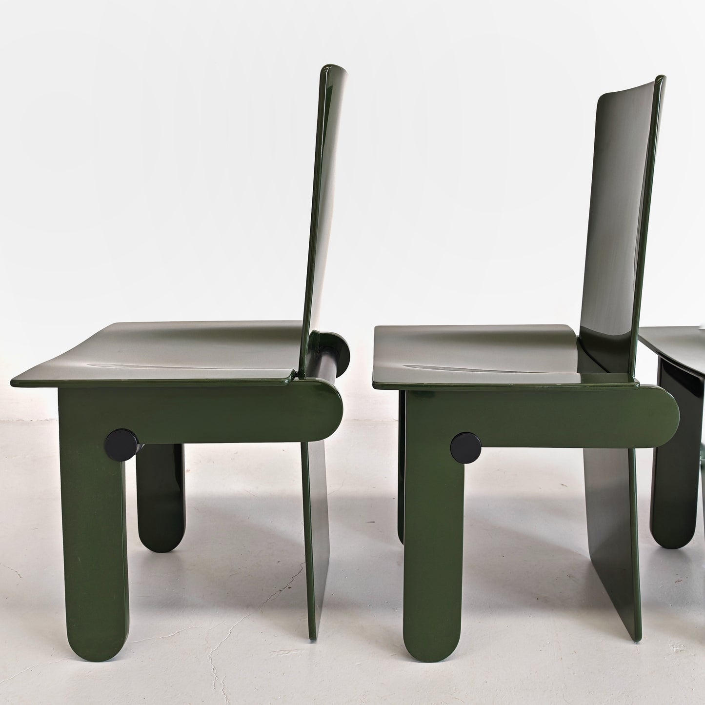 Set di 4 sedie laccate verde inglese Carlo Scarpa per Gavina anni 70