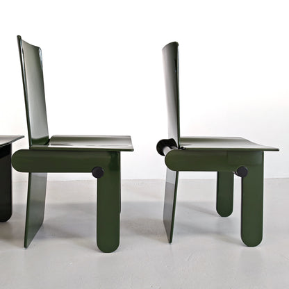 Set di 4 sedie laccate verde inglese Carlo Scarpa per Gavina anni 70