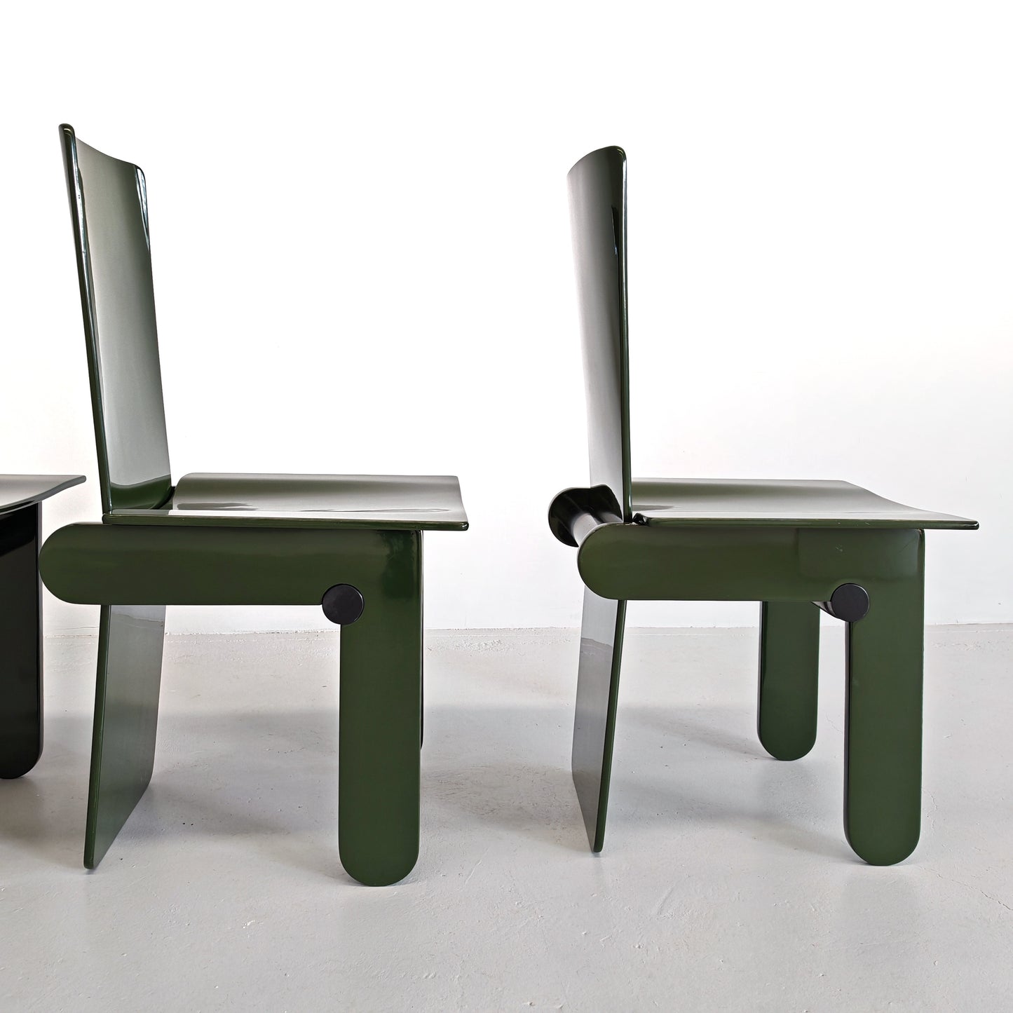 Set di 4 sedie laccate verde inglese Carlo Scarpa per Gavina anni 70