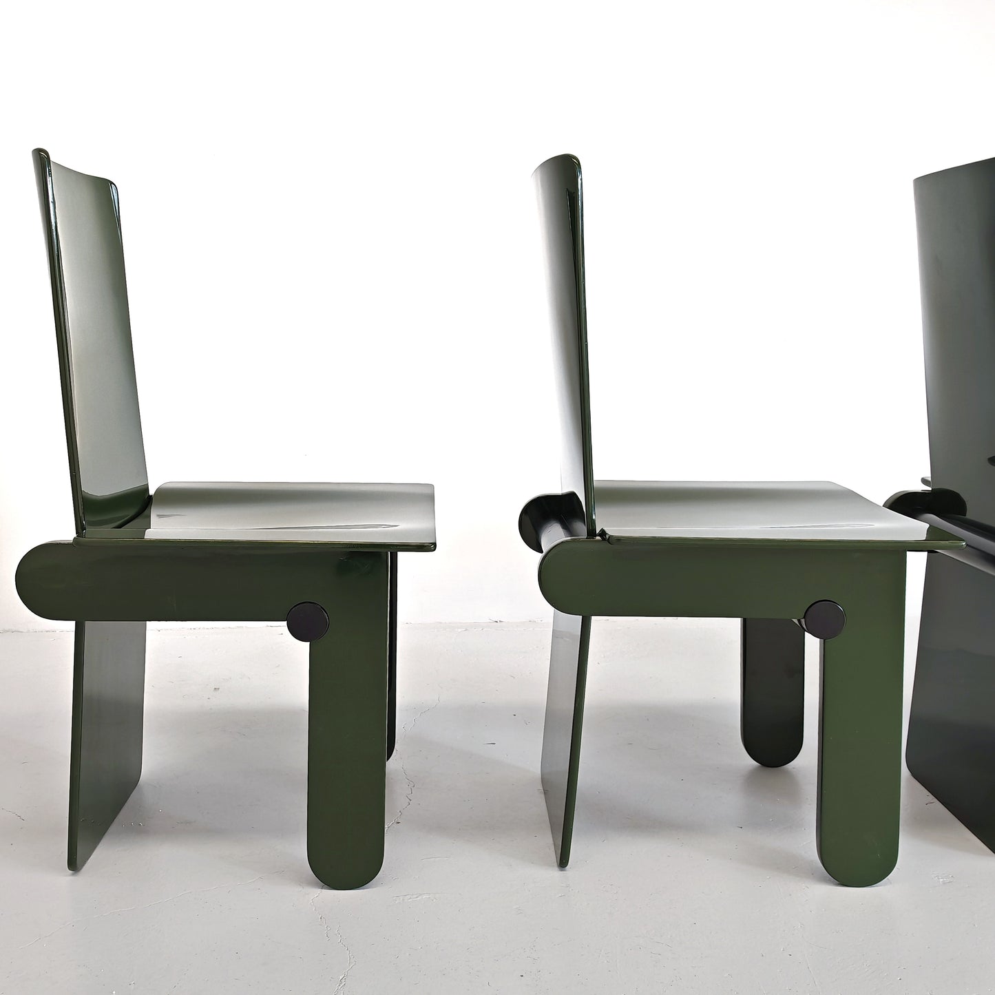Set di 4 sedie laccate verde inglese Carlo Scarpa per Gavina anni 70