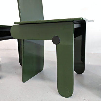 Set di 4 sedie laccate verde inglese Carlo Scarpa per Gavina anni 70