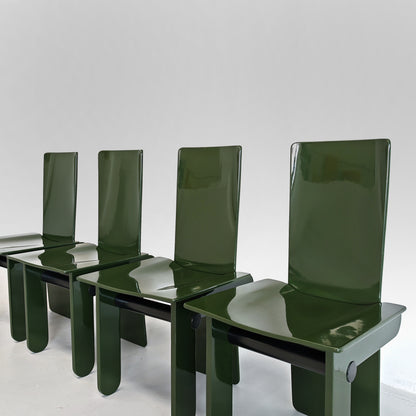 Set di 4 sedie laccate verde inglese Carlo Scarpa per Gavina anni 70