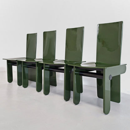 Set di 4 sedie laccate verde inglese Carlo Scarpa per Gavina anni 70