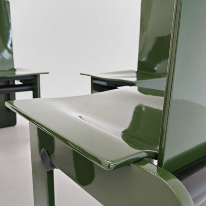Set di 4 sedie laccate verde inglese Carlo Scarpa per Gavina anni 70