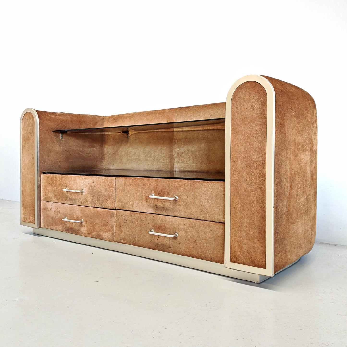 Comò cassettiera in suede vintage anni 70